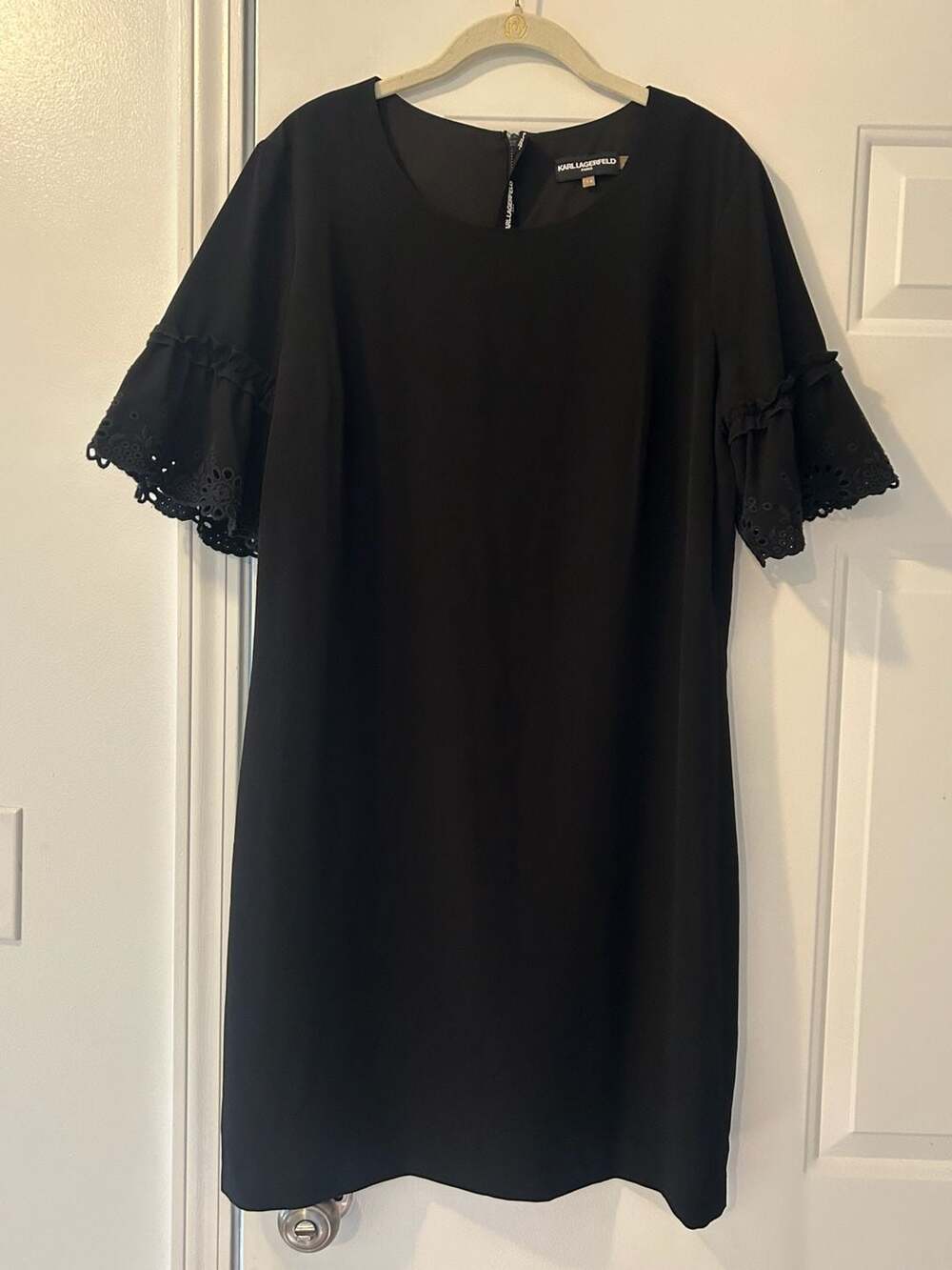 Karl Lagerfeld Paris Eyelet Ruffle Sleeve Shift Dress Size 14